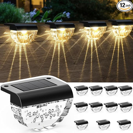 12 Pack Solar Deck Lights Outdoor, Solar Step Lights Waterproof for Outside, Yard, Patio, Garden, Pool, Railing, Stairs, Fence (Warm White)