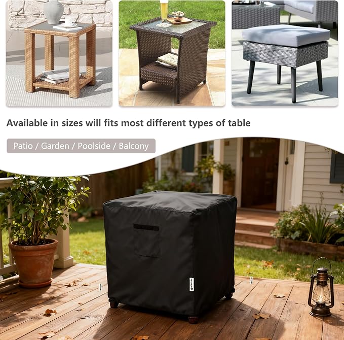 Patio Wicker Side Table Cover,22W x 22D x 18H inch,Waterproof Square Patio Small Side Table Cover,Suitable for 3-Piece Outdoor Wicker Patio Bistro Set Side Table - Image 4