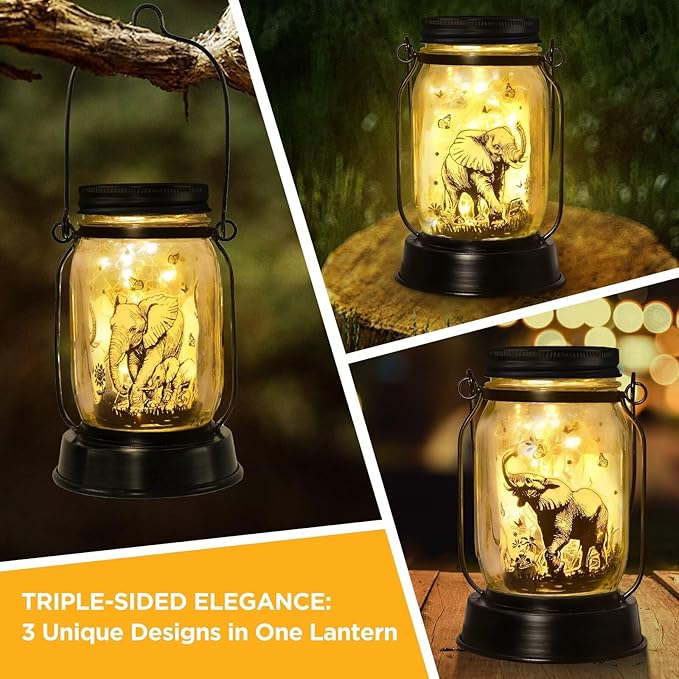 kyoryuger Elephant Gifts for Women/Men Elephant Lovers Solar Lantern Mom Birthday, Mothers Day, Solar Garden Decoration Outside for Yard, Patio,Backyard,Porch, Torches
