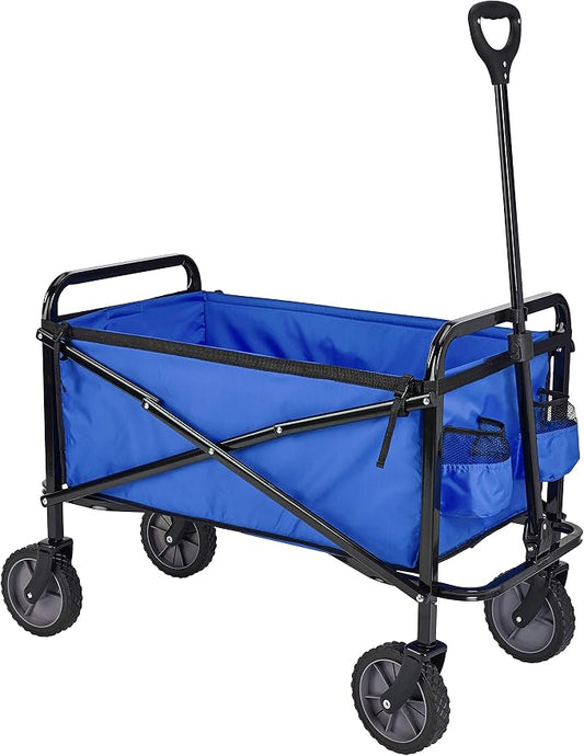 Amazon Basics Collapsible Heavy Duty Utility Wagon for Outdoor Sports, Camping, Garden, and Shopping, Versatile, Easy to Store, 265 Pounds Capacity, 27.6 x 40.9 x 20 inches, Blue by AmazonBasics