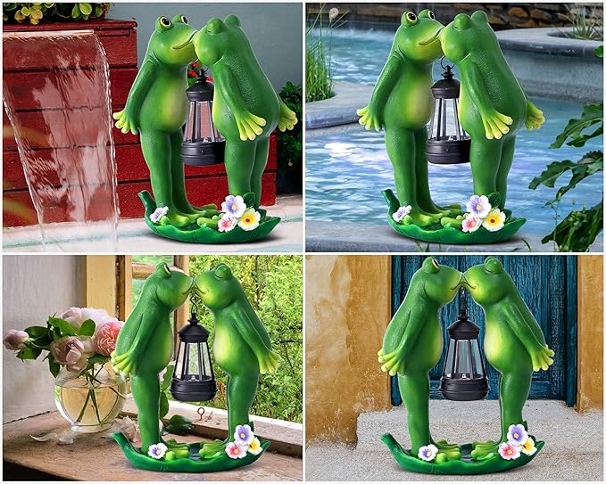 Solar Frogs Statue for Garden Mother's Day Decorations Solar Lantern LED Yard Decorations for Porch Patio,Yard,Lawn - Frog Statue Gifts for Women Mom Grandma (Kiss Frog)