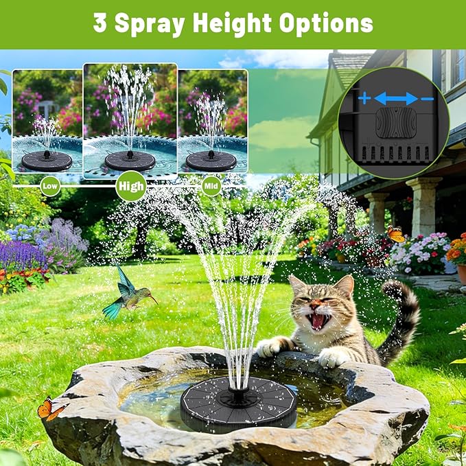 Solar Fountain with 3 Spray Height, Works in Shade, 3.5W Glass Solar Bird Bath Fountains with 2000mAh Battery and 4 Rotating Rods, 7 Nozzles, Outdoor Water Fountain Pump for Garden, Pool, Pond
