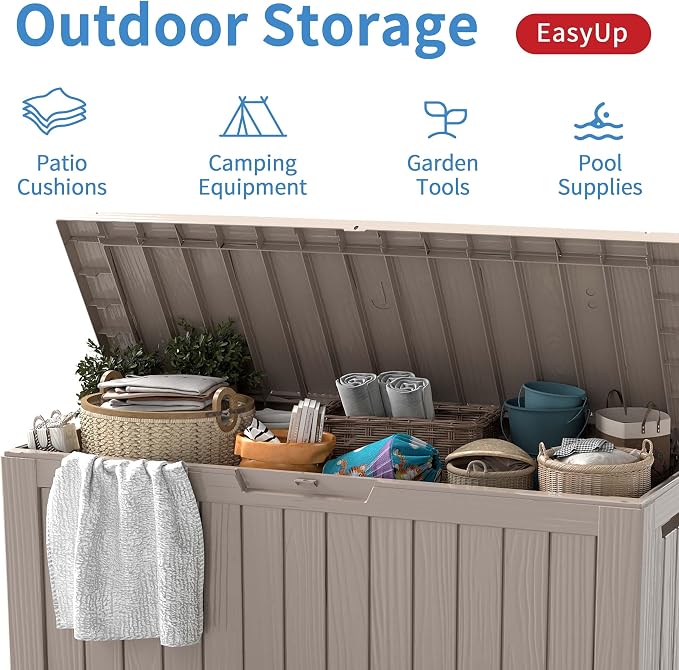 EasyUp 85 Gallon Outdoor Storage Box, Resin Waterproof UV-Resistant Deck Box, Reinforced Stability for Patio, Garden, and Poolside, Striped Gray - Image 4