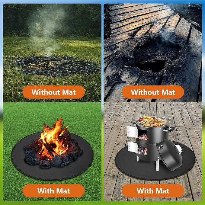 TYLIN Fire Pit Mat for Deck Fireproof, Round Fireproof Under Grill Mat, Oil-Proof Waterproof BBQ Pad for Deck Patio Grass Outdoor Grill Accessories, Portable and Reusable，Black (60x60 inch) - Image 4