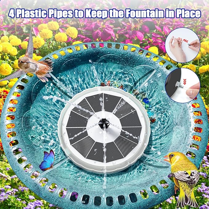 SZMP Solar Fountain, Upgrade 4W Solar Bird Bath Pump with 4000mAh Battery, Color LED Lights, Outdoor Solar Powered Water Fountain Pump with 7 Nozzles and 4 Fixers for Garden (Multi-Color)
