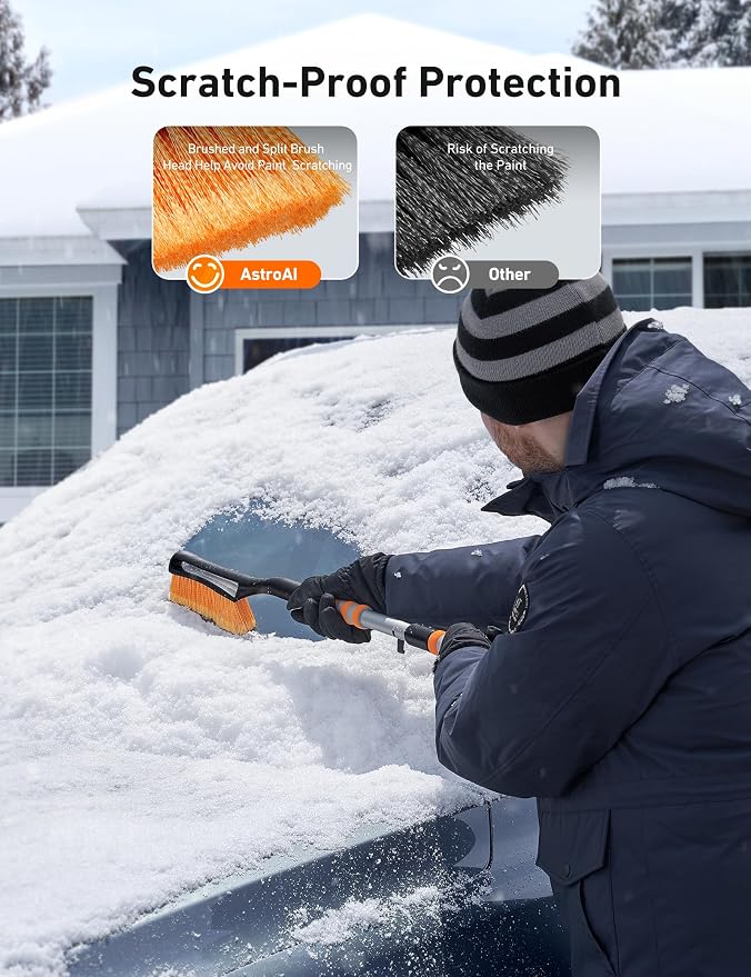 AstroAI 40" Snow Brush and Ice Scrapers for Car Windshield, Detachable Snow Scrapers with Ergonomic Foam Grip for Cars, Trucks, SUVs (Heavy Duty ABS, PVC Brush, Orange) - Image 4