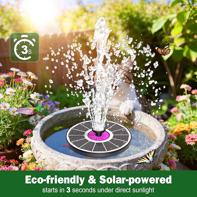 SZMP Powerful 3.5W Anti-Drift Solar Fountain for Bird Bath, Solar Powered Water Pump with 7 Nozzles, Bird Bath Fountain for Garden, Pool, Pond – Attracts Hummingbirds (White)