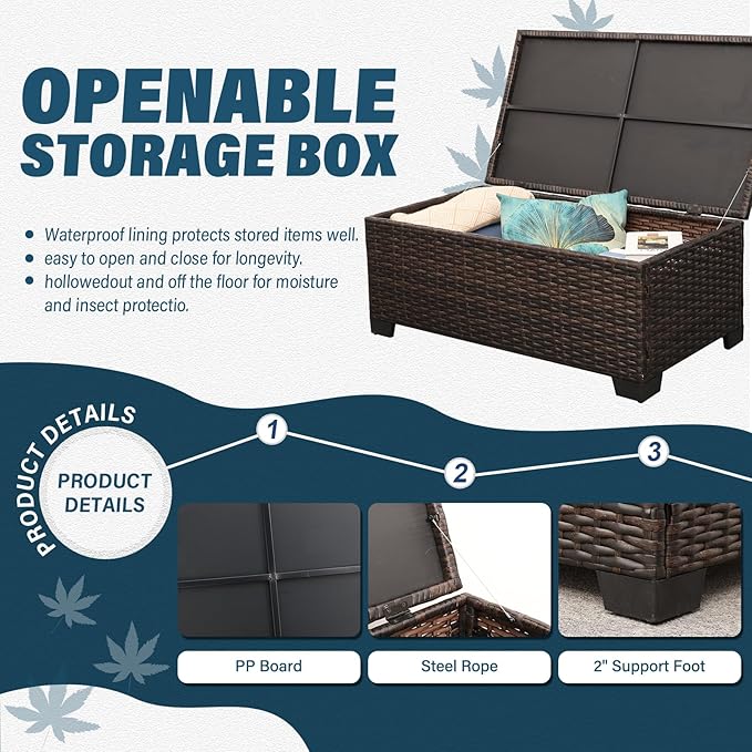 Outdoor Patio Furniture Set 4 Pieces Wicker Outdoor Furniture Chairs and Sofa Patio Storage Table Non-Slip Cushions and Waterproof Covers, Peacock Blue
