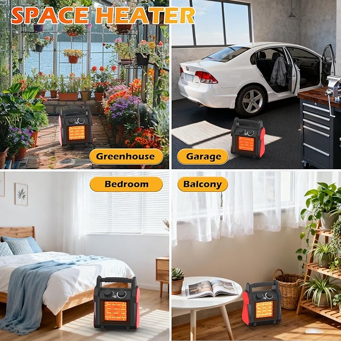 Outdoor Heaters for Patio, 1500W Garage Heater with Overheat Protection, 3S Fast Heating Electric Portable Electric Patio Heater, Greenhouse Heaters, Garage, Indoor Outdoor Use