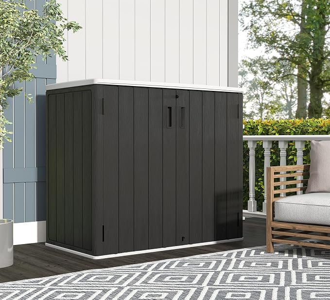 ZZM 37 Cu.ft Outdoor Storage Shed with Floor HDPE Double-Wall Resin Sheds Outdoor Storage, Lockable Weatherproof Storage Cabinet Fit for Garden Tools, Garage can, Bike, Patio Furniture, Black - Image 6