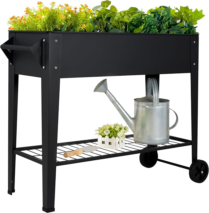 LEETOLLA Elevate 32" Tall Raised Garden Bed Outdoor with Wheels & Shelf for Mobility, 400LBS Capacity, Anti-Rust Steel Planter Box for Vegetables/Herbs, Patio-Balcony-Backyard by LEETOLLA