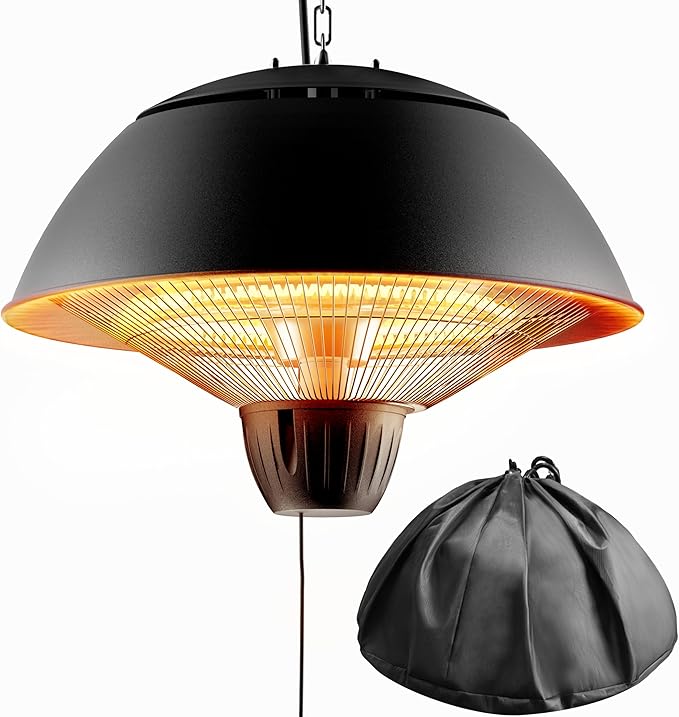 Electric Outdoor Heater, 1500W Hanging Ceiling Mounted Infrared Patio Heater for Outdoor Use, Waterproof Electric Heater for Porch, Balcony, Garage, Adjustable Height, Black