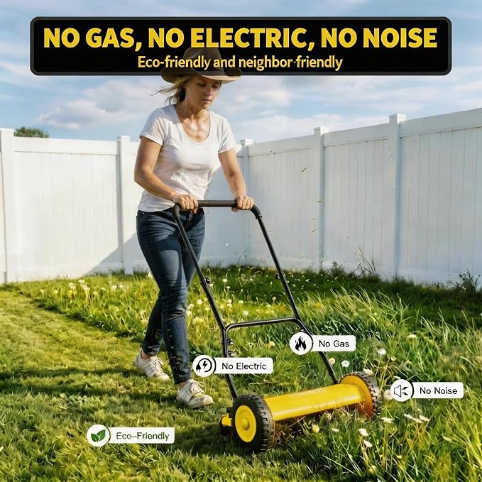 14" Push Lawn Mower, Manual Hand Push Lawn Mower Without Grass Catcher, Lightweight & Portable Walk-Behind Mower for Small Yards, Garden & Patio - Image 4