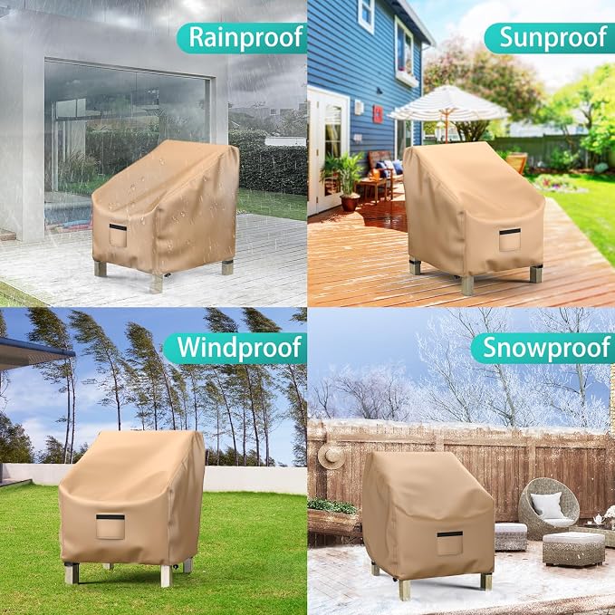 Patio Chair Covers for Outdoor Furniture Waterproof 2 Pack, Lawn Chair Covers 600D Heavy Duty Oxford Cloth, Large Covers for Lounge Lawn Deep Seat 38" W x 31" D x 29" H-Brown - Image 3