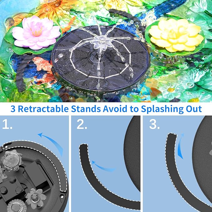 AISITIN 3.5W Solar Bird Bath Fountain with Storage, 6.3" Solar Fountain Pump with 3 Anti-Drift Bracket & Multiple Nozzles, Floating Solar Fountain for Bird Bath, Garden, Pond, Pool, Outdoor