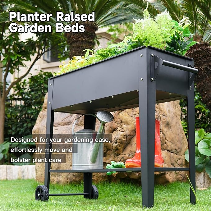LEETOLLA Elevate 32" Tall Raised Garden Bed Outdoor with Wheels & Shelf for Mobility, 400LBS Capacity, Anti-Rust Steel Planter Box for Vegetables/Herbs, Patio-Balcony-Backyard - Image 7