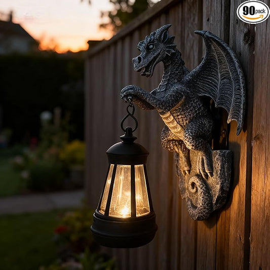 Large Solar-Powered Dragon Statue, Outdoor Decoration - 9-inch Garden Decor with Solar Light, Waterproof Wall Hanging, Resin Sculpture, Patio/Garden Decoration Gift
