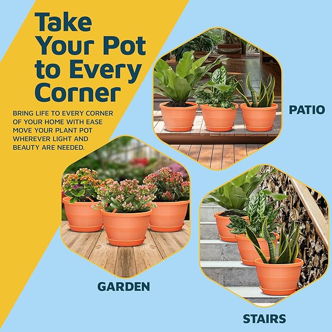 10-Inch Whiskey Barrel Planters Outdoor Pack of 25 - Durable Plastic Plant Pots for Indoor & Outdoor Use with Drainage & Saucer, Lightweight Rustic Barrel Planters for Flowers, Herbs & Small Plants