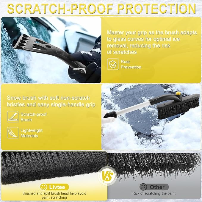 LivTee 32" Extendable Ice Scraper & Snow Brush for Car Windshield, 360?? Rotating Snow Removal Tool for Cars, Trucks & SUVs, Automotive Winter Essentials & Car Accessories for Men, Yellow - Image 2