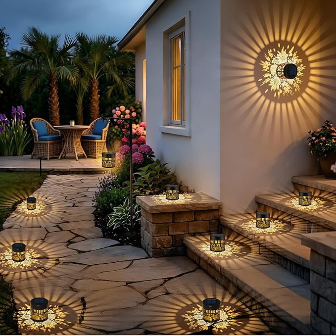Forlivese 4 Pack Solar Lanterns Outdoor Waterproof, Sunflower Butterfly Garden Decor Gifts for Women Mom Grandma, Hanging Solar Fence Lights Metal Decoration Outside for Yard, Patio, Backyard, Porch