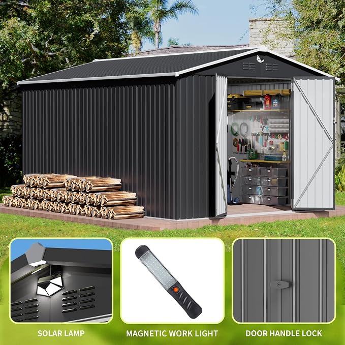 10x14 FT Outdoor Storage Shed,Metal Tool Sheds,Waterproof Outside Storage Shed,Large Storage Building with Lockable Door - Image 3