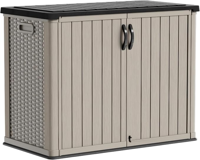 Patiowell 26 cu.ft Plastic Outdoor Storage Shed, Lockable Waterproof Resin Outdoor Storage Cabinet Tool Shed for Garden Tools, Garbage Cans, Pool Supplies, Beige(Not Include Shelves) by Patiowell