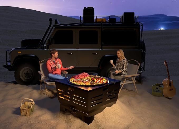 Fire Beauty Fire Pit with Stand,Smokeless Wood Burning Firepit with Ash Pan,Portable Outdoor Firepit with Cooking Grate & Poker For Camping,Backyard|L:23''xW:23''xH:19'',28.6lbs - Image 2
