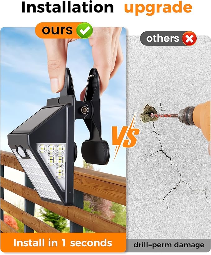 Clip On Solar Lights Outdoor,Motion Sensor Outdoor Lights, 72LEDs 600LM Clip on Solar Fence Lights Outdoor Waterproof LED,Solar Lights for Wall Fence,Deck, Gutter,Camping (2)