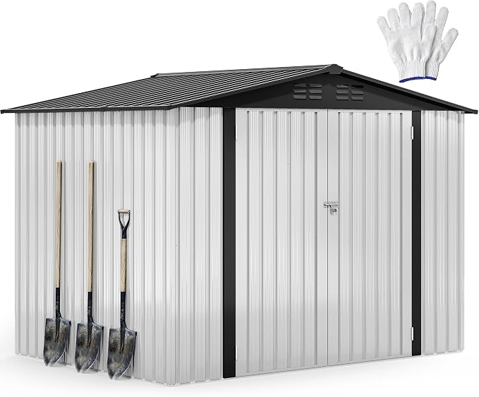 DWVO 8'x6' Large Metal Outdoor Storage Shed, Heavy Duty Tool Storage Sheds for Backyard Patio Lawn - Ideal for Bicycles, Garden Tools, and Lawn Equipment, Easy-to-Assemble, White by DWVO