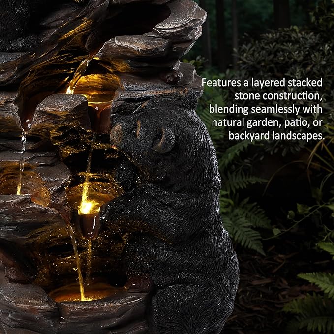 21.7" Tall Outdoor Water Fountain, 5 Tier Cascading Bowls and Stacked Water Fountain with LED Lights, for Yard Décor, Backyard, Patio and Deck (21.7'')