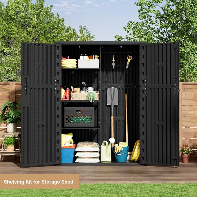 KINYING Outdoor Storage Cabinet Waterproof, 57 Cu.ft Resin Vertical Outdoor Storage Shed for Patio Furniture, Garden Tools, Pool Accessories, Mower Storage (Black) - Image 6