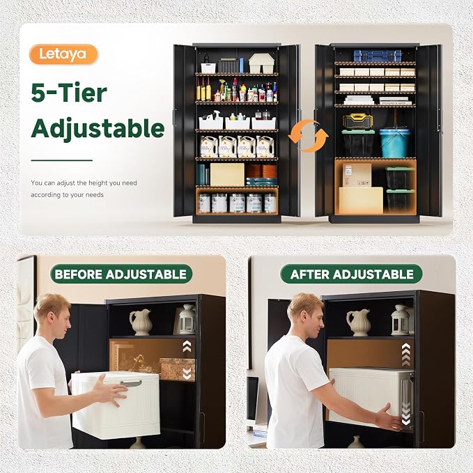 Letaya Metal Garage Storage Cabinets with Lock-72 Tall Tool Organizer Steel Lockers, 5 Adjustable Layers Shelves for Home,Office,Warehouse,Garage,(Black-72“) | with Lock, 72 Tall, Tool Organizer - Image 4