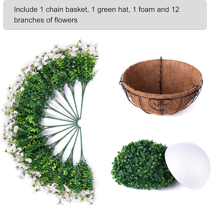 HyeFlora Artificial Fake Hanging White Plants Flowers Basket for Outdoor Fall Winter, Faux Silk Daisy in Planter Realistic UV Resistant for Christmas Outside Porch Home Patio Balcony Yard Decoration - Image 3