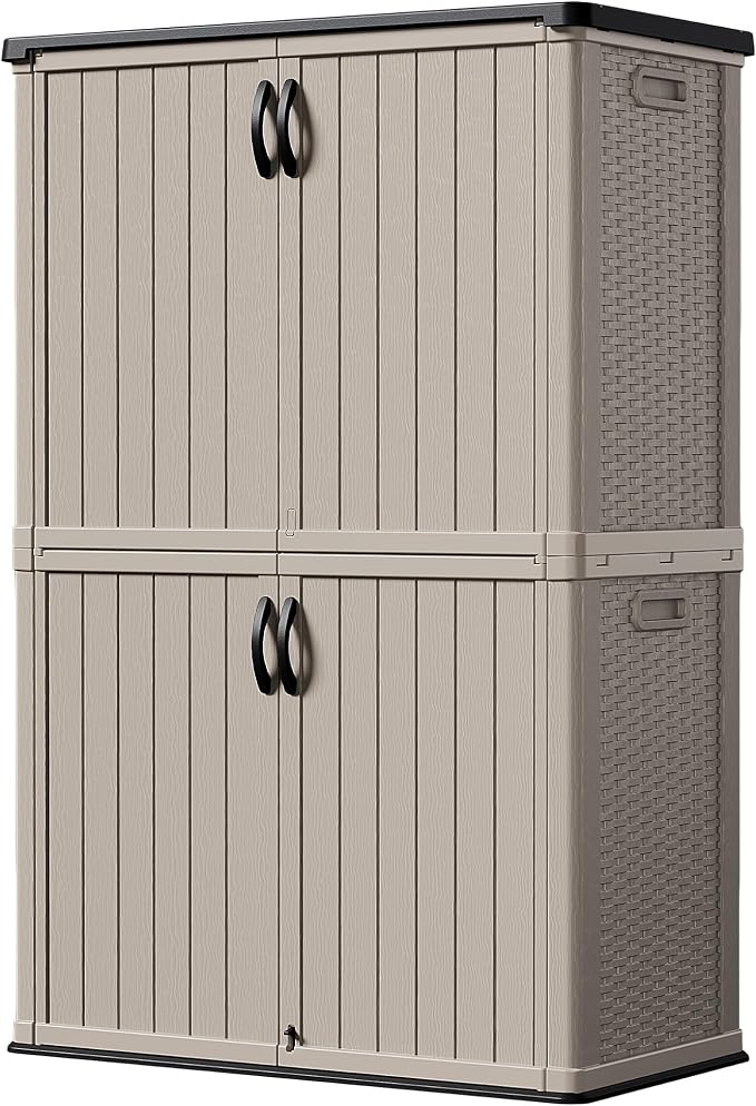 Devoko Outdoor Storage Cabinet 50 Cu Ft with Lockable Doors, Vertical Storage Shed Waterproof Patio Tools Storage Box for Sofa Cushions, Gardening Tools and Accessories (Beige) by DEVOKO