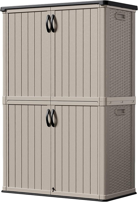 Devoko Outdoor Storage Cabinet 50 Cu Ft with Lockable Doors, Vertical Storage Shed Waterproof Patio Tools Storage Box for Sofa Cushions, Gardening Tools and Accessories (Beige) by DEVOKO