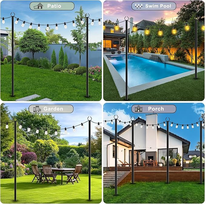 2 Pack 10 FT String Light Poles,Metal with Fork Lights Poles for Outdoor String Light, Rustproof Heavy Duty for Outside Garden,Patio,Wedding,Backyard,Deck,Party