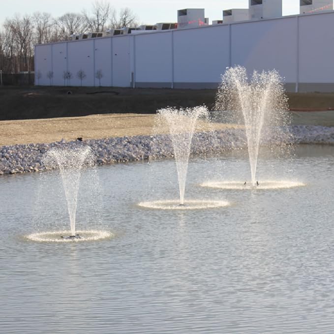 HALF OFF PONDS Floating Fountain, 1.5 HP Pond Aerator, 200 ft Cord, 12,500 GPH Water Pump, 11 Spray Patterns, Energy-Efficient, Color-Changing LED Lights, Large Ponds, Lakes & Water Gardens