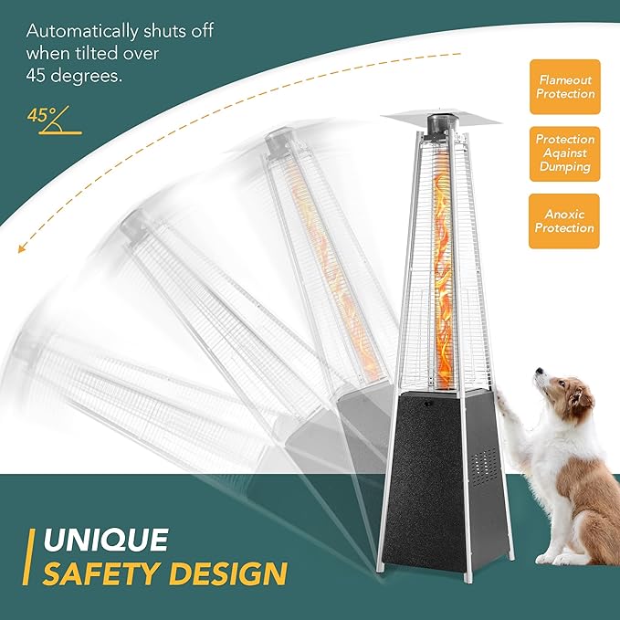 Pamapic Pool Heater Patio Heater, Pyramid 48,000 BTU Portable Heater with Patio Cover, 87" Propane Outdoor Heaters for Patio, Backyard, Balcony with Wheels(Hammered Gray)