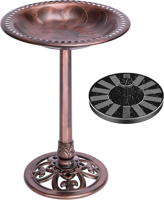 VIVOHOME Bird Bath with Solar Fountain for Outside, Polyresin Pedestal Bird Baths with Solar Powered Pump for Outdoor, Garden, Weather-Resistant Birdbaths with 20" Bowl, Bronze