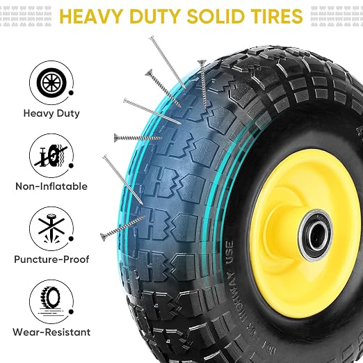 TICONN 4.00-6 Tire and Wheel Flat Free, 2 Pack 13" Solid Tires with 5/8" Axle Bore Hole and Double Sealed Bearings, Perfect for Wheelbarrow, Garden Cart, Wagon, Dolly (Yellow, 2PK) - Image 3