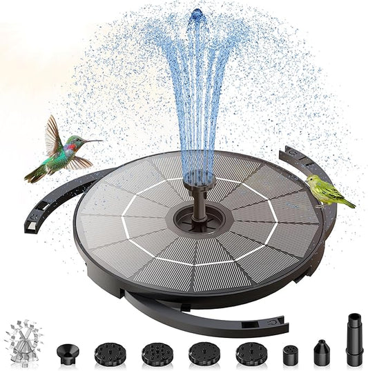 AISITIN Solar Fountain Pump with Windmill & 6 Nozzles & 3 Fixed Bracket, DIY Solar Bird Bath Fountain Built-in 1000mAh Battery for Outdoor, Garden, Pond, Pool, Backyard and Bird Bath