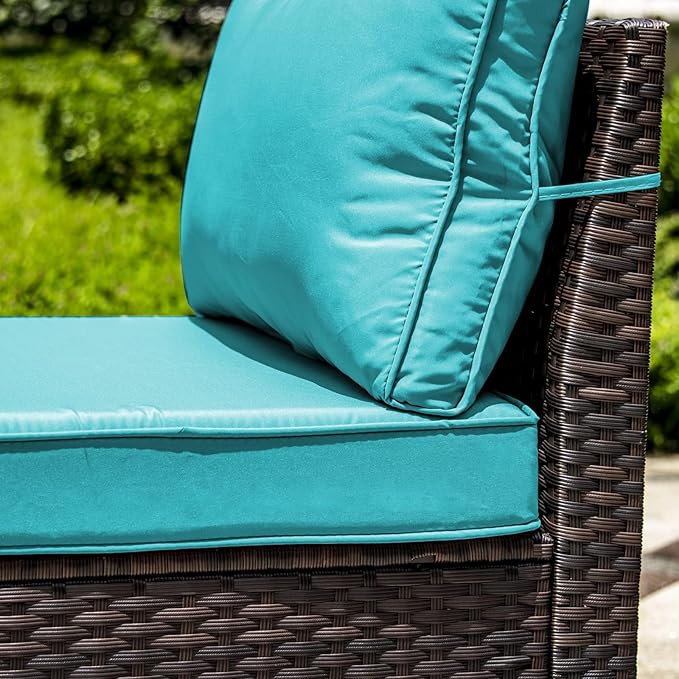 13 PCS Outdoor Patio Furniture Set,Outdoor Sectional Furniture with 43" 55000 BTU Gas Propane Fire Pit Table,All Weather PE Rattan Wicker Patio Conversation Set,Turquoise Blue