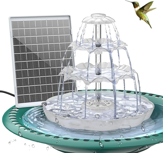 AISITIN 3 Tiered Bird Bath with 6.5W Solar Water Pump, Upgraded Solar Bird Bath Fountains with Lights, Detachable DIY Solar Powered Fountain for Garden, BirdBath, Patio, Yard and Pond