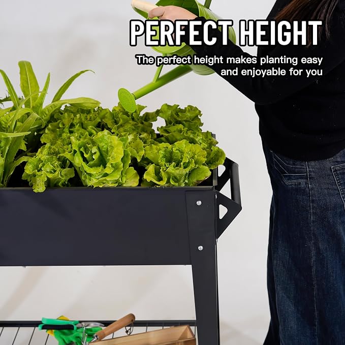 LEETOLLA Elevate 32" Tall Raised Garden Bed Outdoor with Wheels & Shelf for Mobility, 400LBS Capacity, Anti-Rust Steel Planter Box for Vegetables/Herbs, Patio-Balcony-Backyard - Image 2