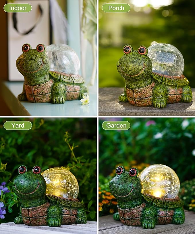 Nacome Solar Turtle Garden Statue Lights: Outdoor Figurine with Glass Ball Lighting Decorations Lawn Ornaments Porch Patio Balcony Yard - Birthday Gifts for Mom Grandma Women(Green)