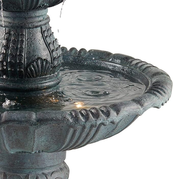 Hampton 56 3/4" High Large Italian Outdoor Decor Slate Stone Floor Fountain with Light LED Waterfall 4-Tier Standing Basin Water Feature for Outside Garden Patio Yard Backyard Porch - John Timberland
