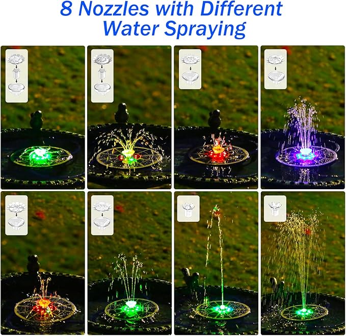 AISITIN 3.5W Solar Fountain Pump with LED Colorful Lights & 3000mAh Battery, Solar Bird Bath Fountain with 10 Nozzles, Solar Water Pump for Garden, Pond and Outdoor (Purple)