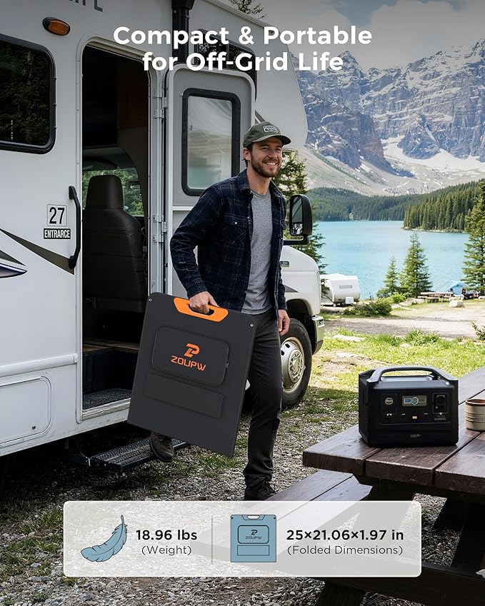 ZOUPW 200W Portable Solar Panel for Power Station,23.5% Efficiency Mono Foldable Solar Charger with 4 Kickstands for Jackery 1000 V2/Bluetti/EcoFlow/Anker,IP67 Waterproof for Camping RV Power Backup - Image 2