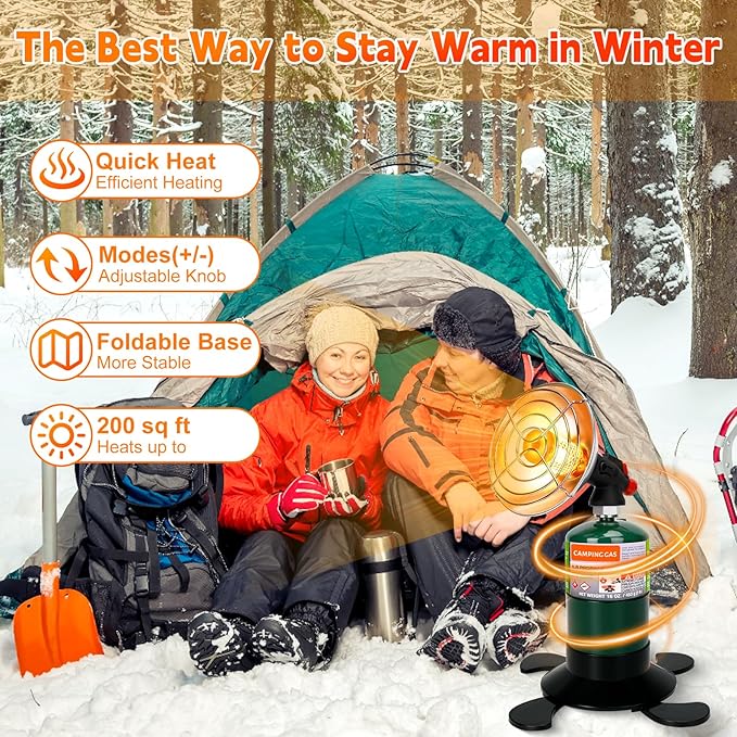 Propane Heater for Camping, Outdoor Space Patio Garage Heaters, Portable Camping Gas Heater with Reinforced Base Propane Gas Tank Holder for Outdoor Camping Hiking Ice Fishing Hunting
