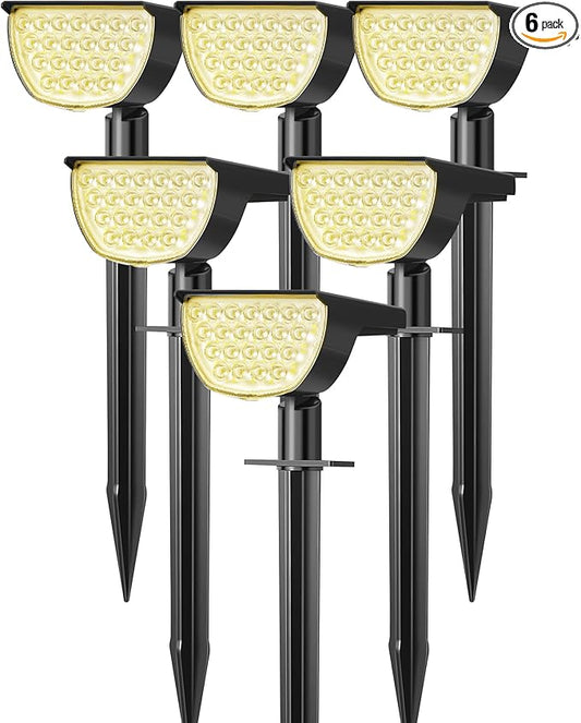 Solar Lights Outdoor Waterproof IP65, Solar Powered 76 LED 3 Lighting Modes Solar Spot Lights Outdoor for Yard Garden Landscape Pathway (Warm White, 6 Pack)